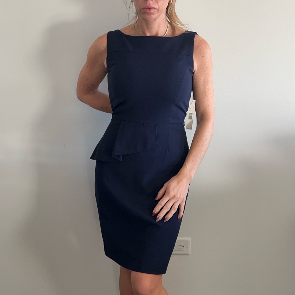 ANTONIO MELANI Navy Peplum Midi Dress